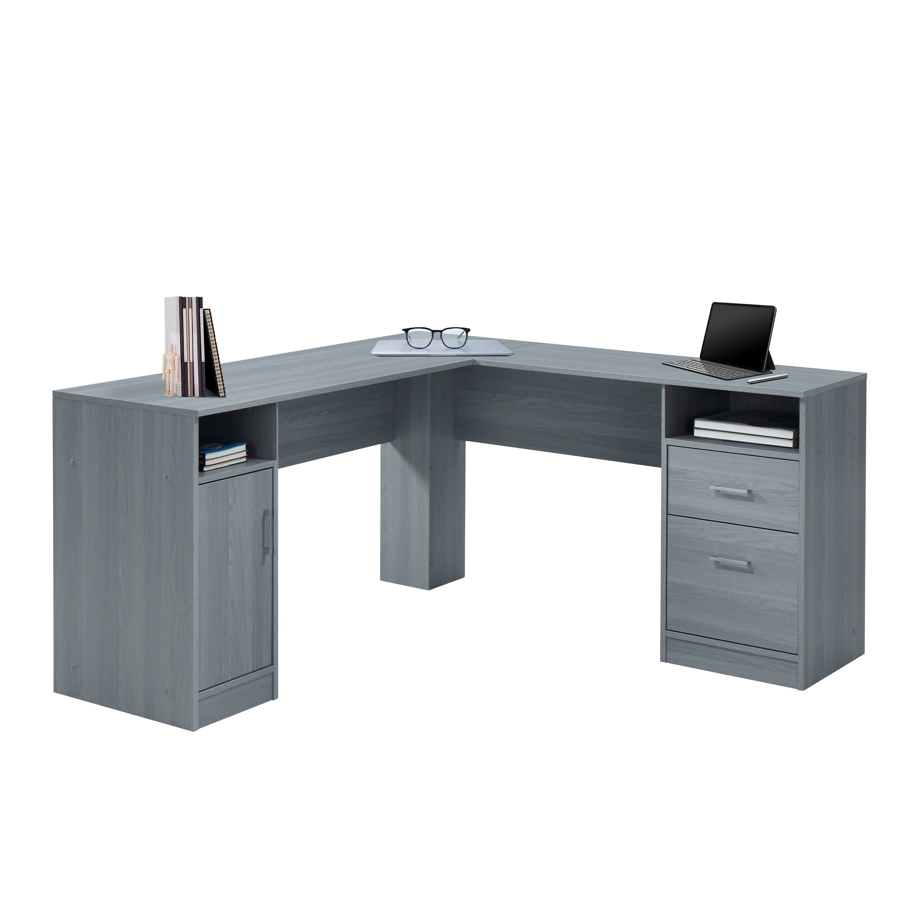 Photo 1 of  * INCOMPLETE BOX 1 OF 2 * Functional L Shaped Desk with Storage Gray - Techni Mobili.