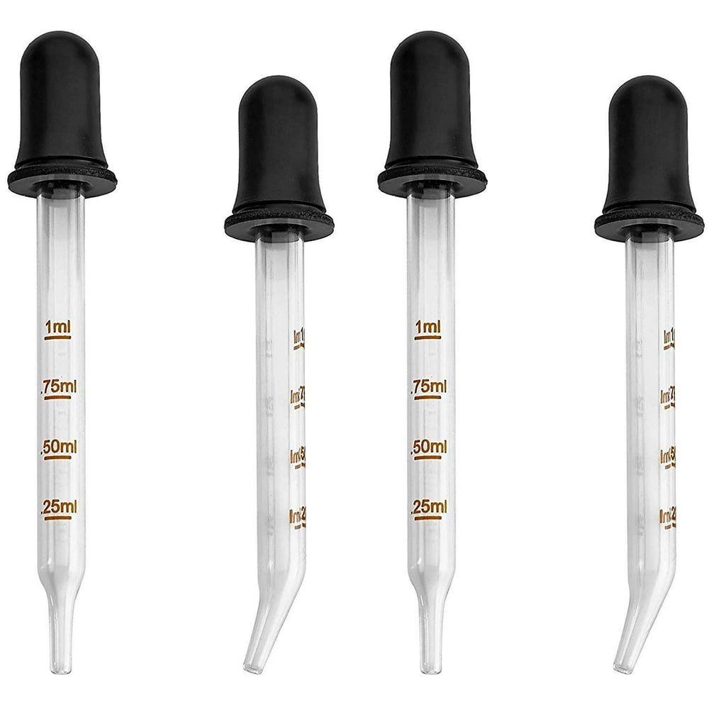Eye Droppers Pack of 4, Bulk Bent & Straight Tip Calibrated Glass