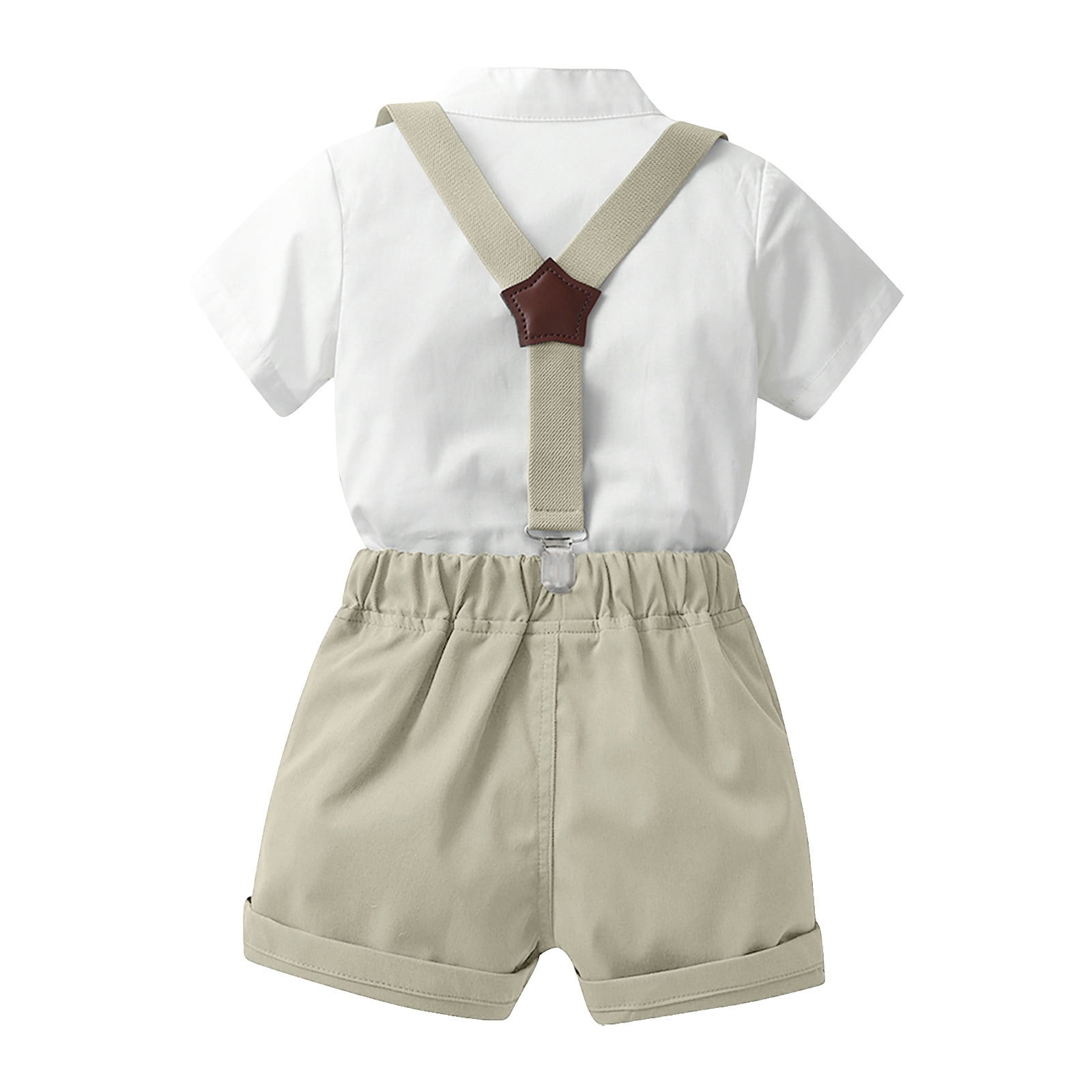 Boy Clothes Button down Shirt with Bowtie Suspender Pants 3 Pieces Formal Gentleman Suits Baptism Dress for Baby Boy 6-9 Months