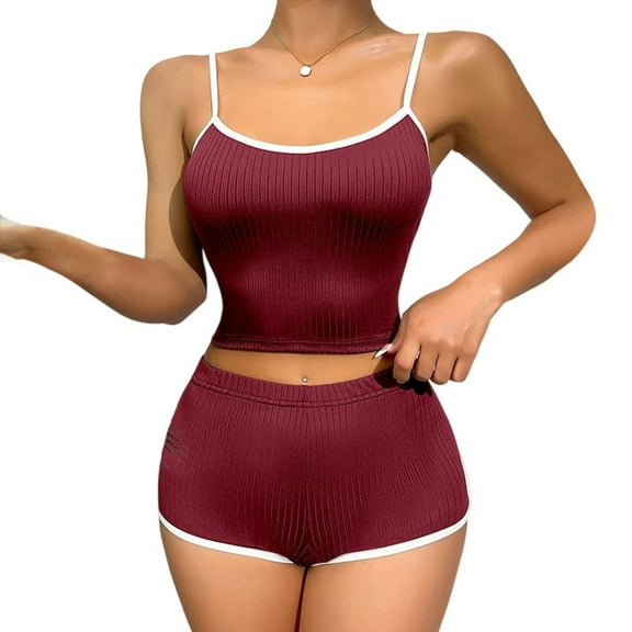 XuJwPNcy Womens Cami Top and Shorts Pajama Set Ribbed Pajamas 2 Piece Pjs Outfits Summer Soft Comfy Nightwear