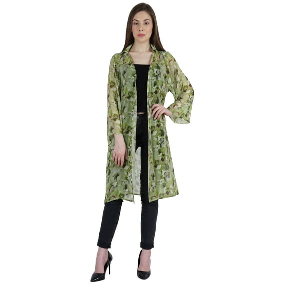 Moomaya Womens Printed Front Open Shrug Full Sleeve Summer Sheer Cardigan