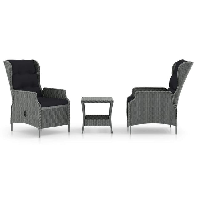 vidaXL Patio Furniture Set 3 Piece Outdoor Sofa Chair with Table Poly Rattan