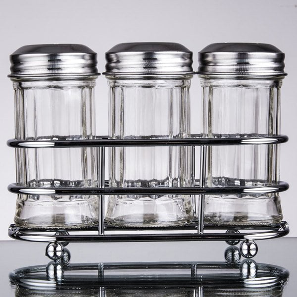 2 Compartment Wire Condiment Caddy with 7 oz Glass Jars and Stainless Steel Lids By TableTop King