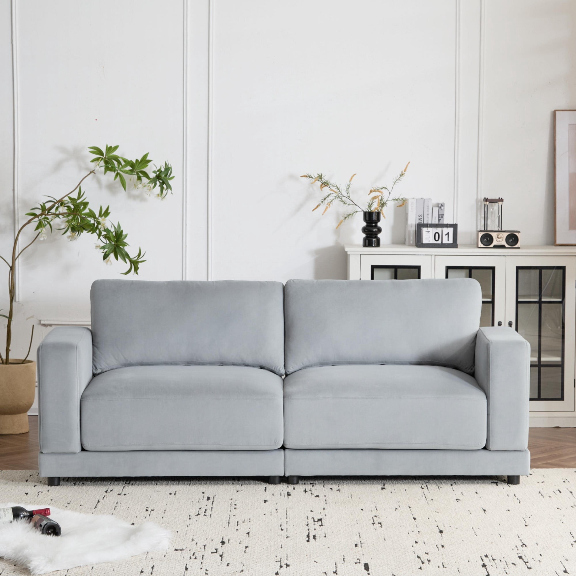 Modern Sofa Couches for Living Room,Mid-Century Upholstered Sofa Furniture with Sturdy Wooden Legs for Living Room,Bedroom,Grey