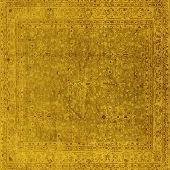 Ahgly Company Machine Washable Indoor Square Oriental Yellow Industrial Area Rugs, 5' Square