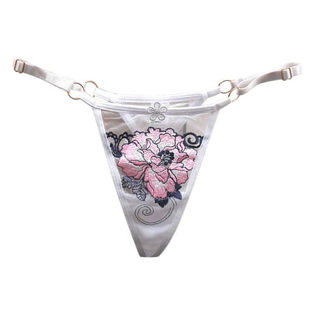 

CLZOUD Briefs Underwear for Women White Mesh Womens Panties Seamless Adjustable Low Waist Ultra Thin See Through Mesh Thong Panties