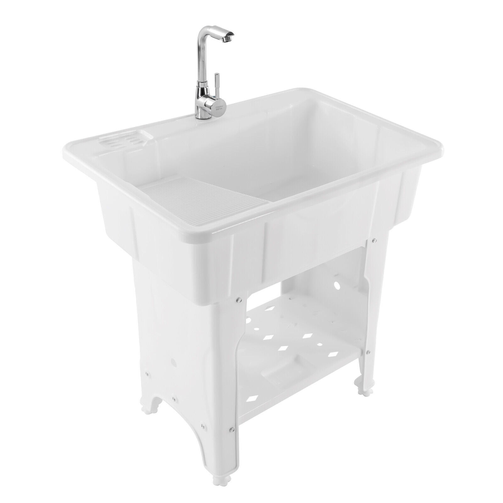 Freestanding Utility Sink Laundry Tub Wash Bowl Basin Hot &Cold Faucet+Washboard