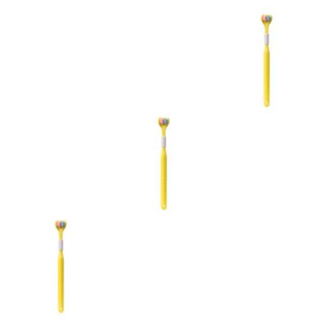 Justharion Triple Toothbrush For Teeth Cleaning And Triple Clean Three Head Toothbrush For Teeth Cleaning 418 Lemon Yellow Ad 3Set
