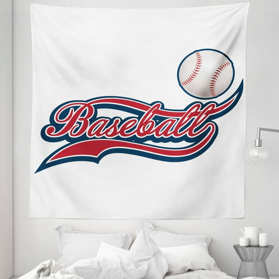 Sports Tapestry, Baseball Ball Sporting Pastime National Sport Athleticism Entertainment, Fabric Wall Hanging Decor for Bedroom Living Room Dorm, 5 Sizes, Night Blue Red White, by Ambesonne