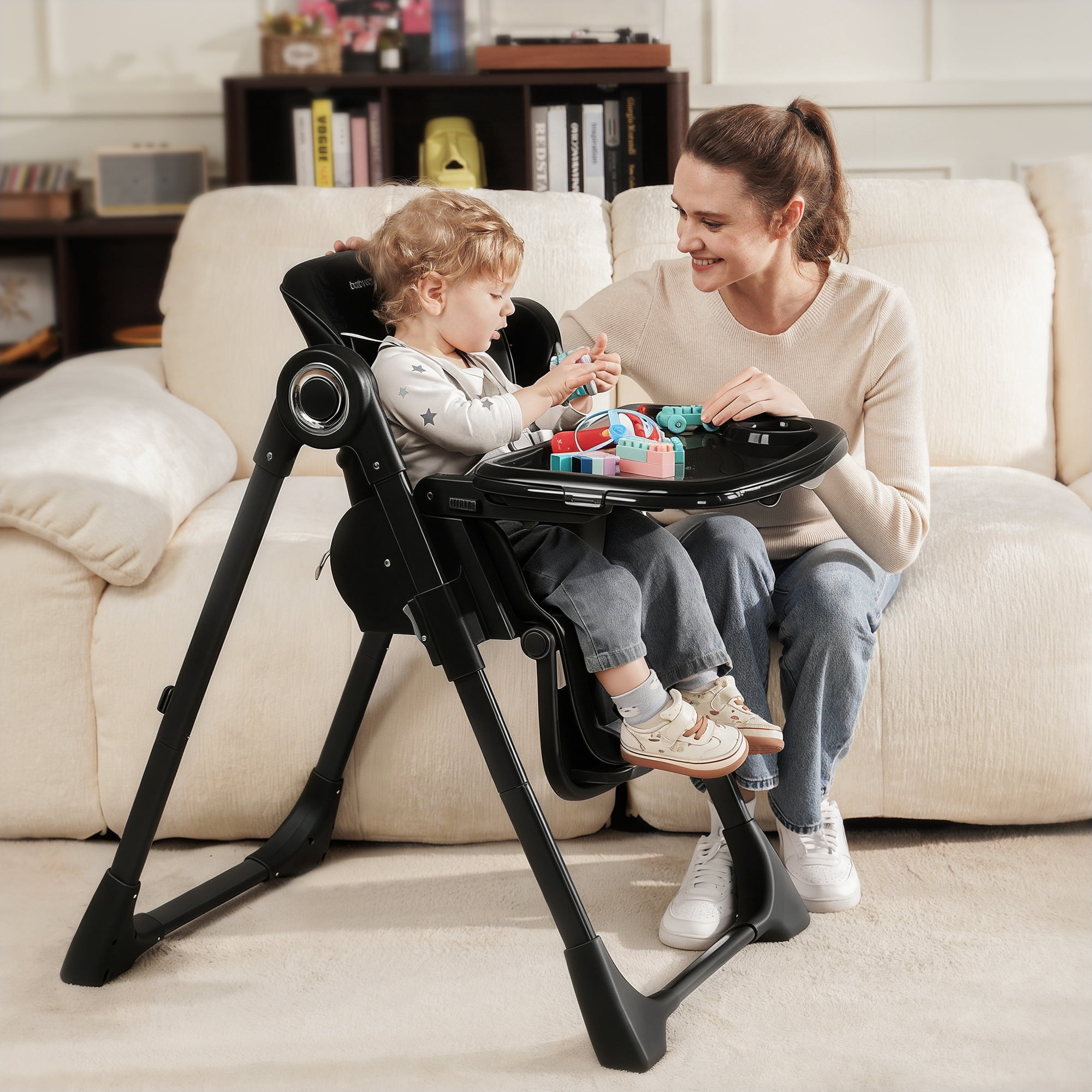 Babyeap Baby High Chair, Convertible Adjustable Feeding Chair with Removable Double Tray, Adjustable & Foldable Design Converts to Toddler Chair, for Babies & Toddlers,Black