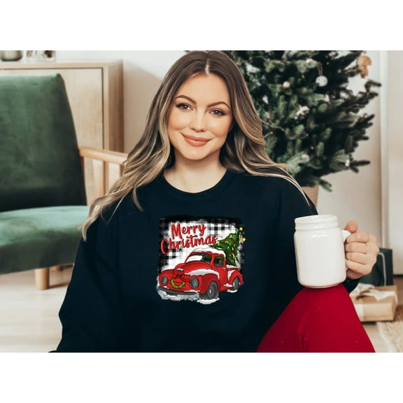 Merry Christmas Red Truck Sweatshirt, Christmas Holiday Shirt