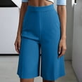 thumbnail image 3 of Wide Leg Shorts Women's Dressy Bermuda Shorts, High Waist Knee Length Pants with Pockets, Summer Office Work Shorts Blue XXL, 3 of 8