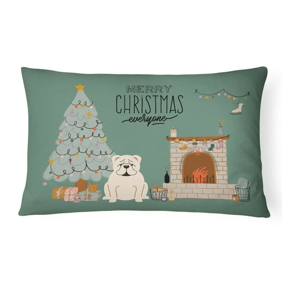 Carolines Treasures CK7686PW1216 White English Bulldog Christmas Everyone Canvas Fabric Decorative Pillow 12H x16W
