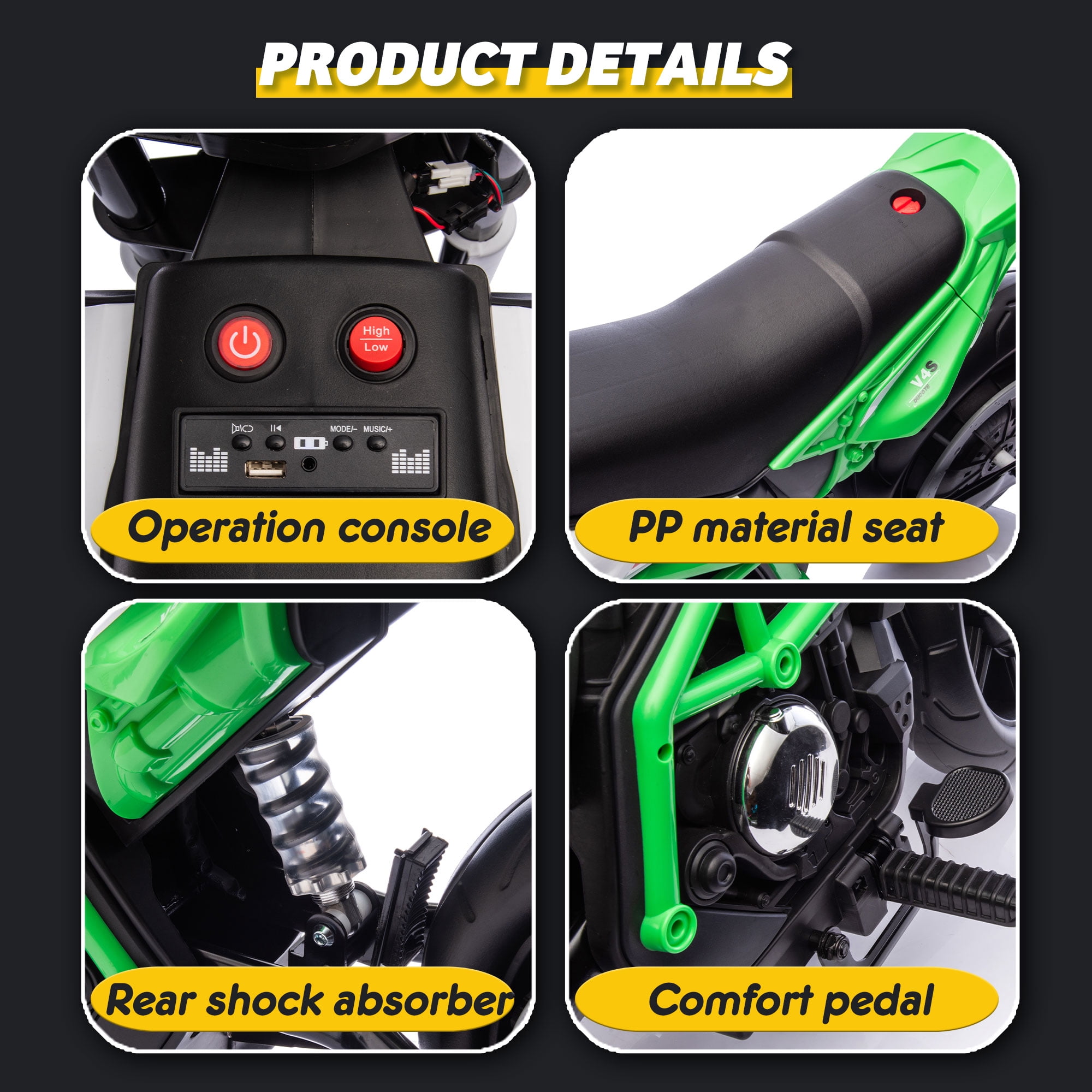 Xuanlur 24V 9AH Electric Motorbike, 9 mph & 110lb Max, 200W Ride on Motorcycle for Big Kids w/EVA Tires, LED Lights & Power Display, 2 Speed, Bluetooth, Music, Electric Motorcycle for Ages 6+, Green