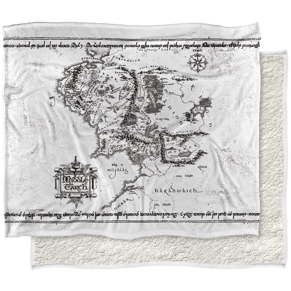 The Lord of The Rings Blanket, 50'x60' White Middle Earth Map Silky Touch Sherpa Back Super Soft Throw Blanket