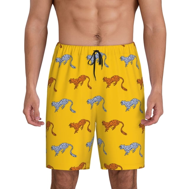 Fotbe Leopard Print Pantalones Cortos de Pijama para Hombre, Ropa de Dormir, Pantalones de Pijama Cortos para Hombre-Small