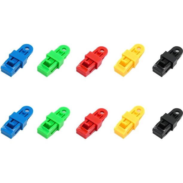 Juego de 10 abrazaderas para lona, clips/fijación/tensor elástico para lona, mango de bloqueo resistente y ajustable para lona y tela de sombra (10 unidades) negro, amarillo, verde, azul, rojo