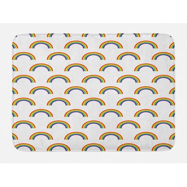 Rainbow Bath Mat, Repetitive Colorful Rainbow on a Plain Background LGBT Gay Pride Diversity, Plush Bathroom Decor Mat with Non Slip Backing, 29.5" X 17.5", Multicolor, by Ambesonne