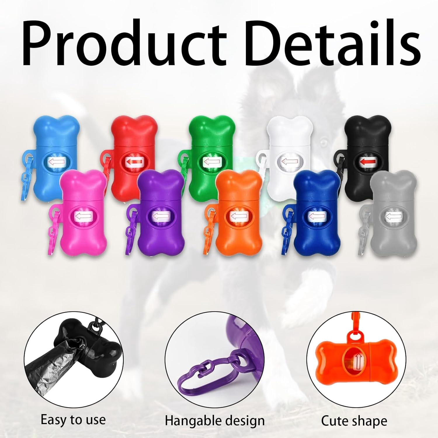 82 Pcs Leak Proof Dog Poop Bag Dispenser with Hook for Leash, Includes Bone Shaped Waste Bags for Walking Hiking and Camping (10 Colors)