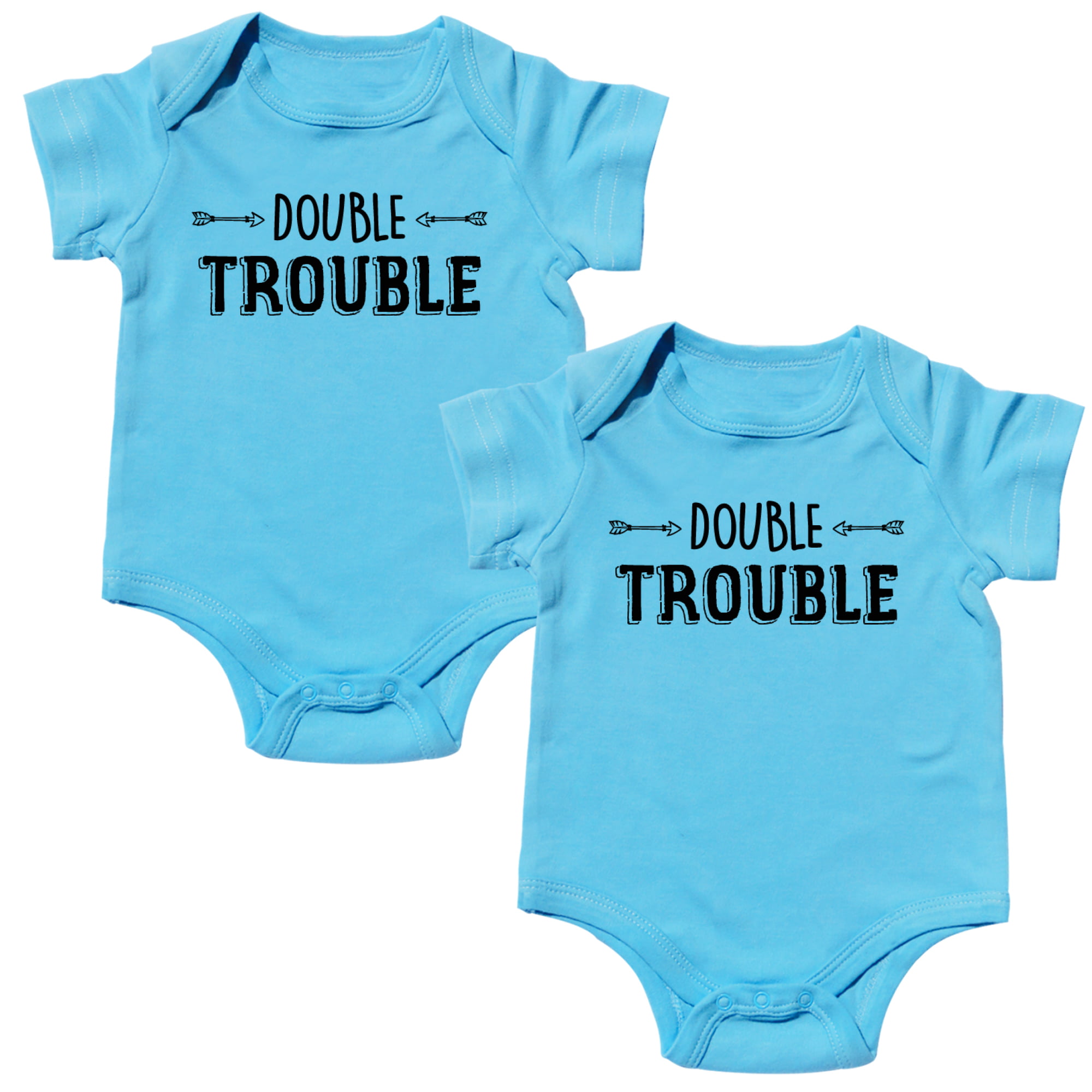 Twins newborn DOUBLE TROUBLE Identical Non Identical BABY VEST / Bodysuit 