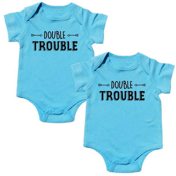 Cute Outfit For Twin Boy And Girl Includes 2 Bodysuits 3 6 Month Double Trouble Walmart Com Walmart Com
