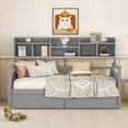thumbnail image 2 of Twin size Daybed with Wood Slat Support, 2 Drawers & Bedside Shelves, Gray - Elegant & Functional, 2 of 17