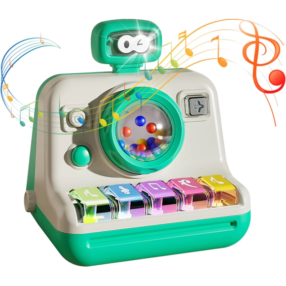 Funtogether Toys Camera Themed Baby Piano Toy, Light Up Interactive Early Learning Plaything, Tummy Time Activity Gift for Infants 6-12 Months Toddlers 1-3