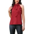 thumbnail image 1 of FAB CURVES Haut à Col Halter pour Femmes Blouse Décontractée Sans Manches à Fleurs 3D L Rouge, 1 of 6