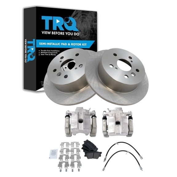 TRQ Rear Brake Pad and Rotor Set Semi Metallic Rotors Calipers Fits 2013-2015 Toyota Avalon 2012-2017 Camry