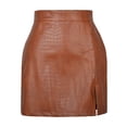 thumbnail image 4 of 2023 Fashion Split Pu Leather Zipper Skirt High Waist A-Line Solid Color Slim Skirt Women Club Basic Leisure Dailywear, 4 of 4