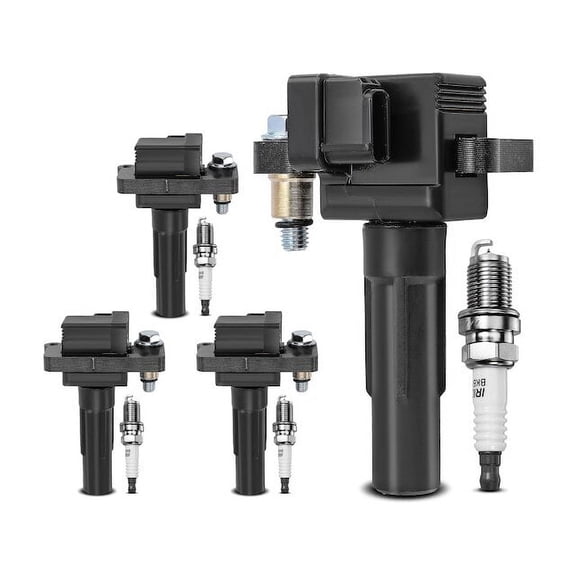 Ignition Coil and Spark Plug Kit 4 - Compatible with 2003 - 2005 Subaru Impreza WRX 2.0L H4 2004