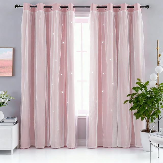 CshidWorld Blackout Cortinas para Niñas, Recámara Infantil, Cortinas de Doble Capa con Estrellas Coloridas para Habitación de Niñas, Decoración Del Hogar, 52''x 63'', 2 Paneles