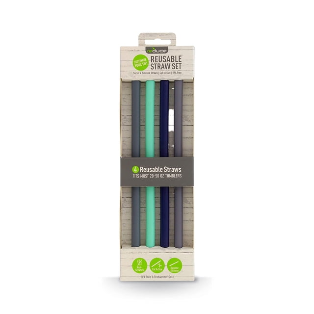 Pajitas de silicona reutilizables REDUCEN, colores variados, paquete de 4