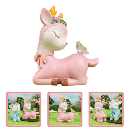 NICEXMAS Pink Resin Deer Figurine Adornment Cute Fawn Statue for Home Office Decoration