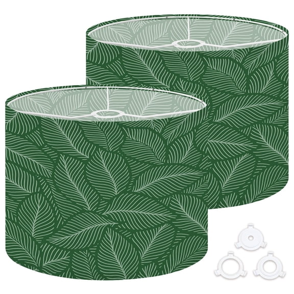 Lamp Shades Set of 2 Easy Assembly Luxury Nature green Floral Golden split leaf Philodendron plant Drum Lampshades for Table Lamps Floor Lamps Pendant Light 13"x13"x10" Replacement Lamp Shade