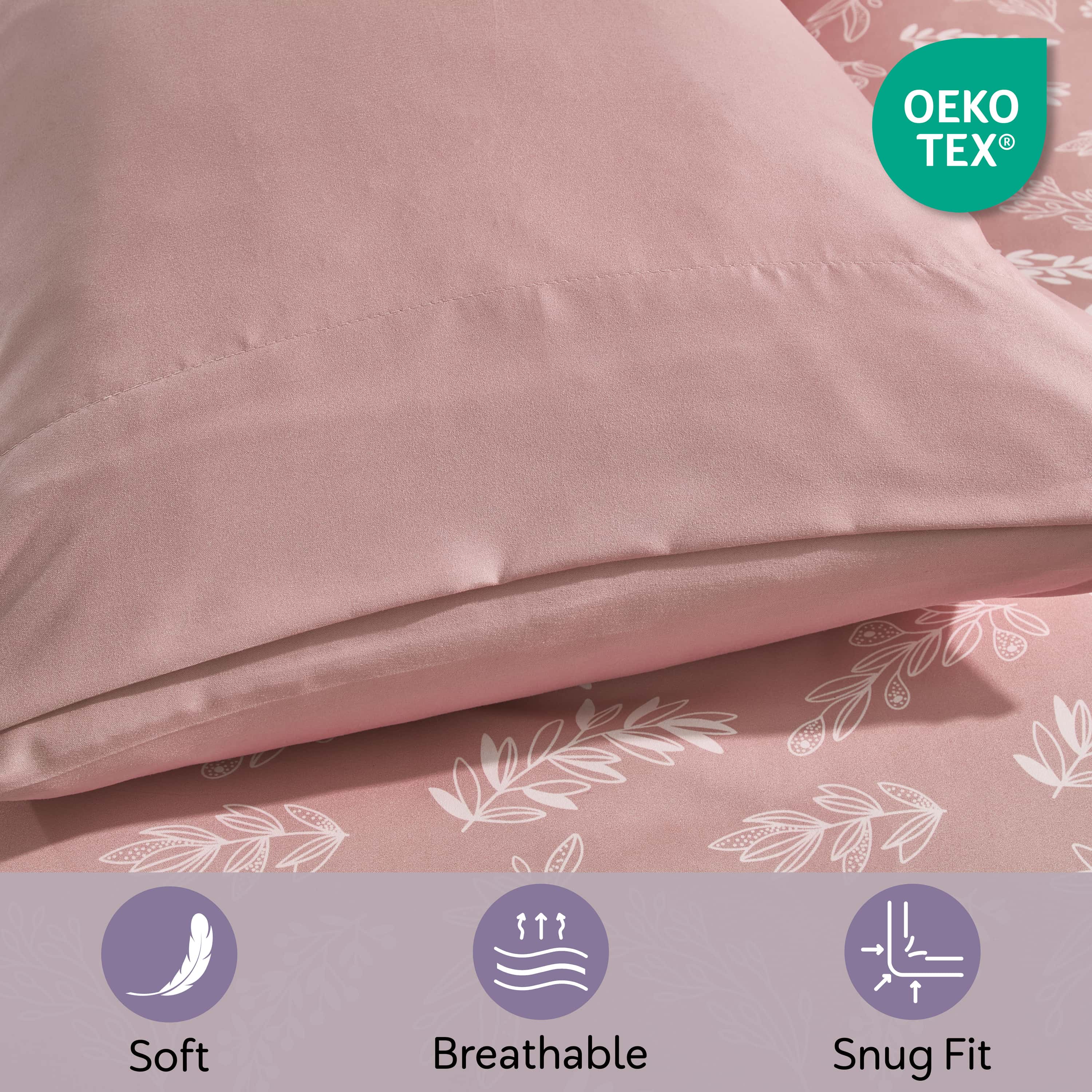 LammaLoe Twin Comforter Sets, 5 Piece Botanical Bed in a Bag, Reversible Bedding Comforter Set with Sheets, Modern Bed Set, Bali Blush/Porcelain Glow