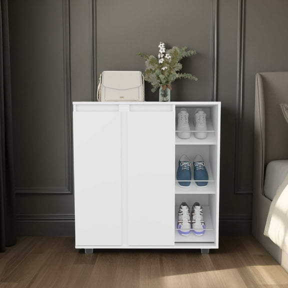 Living Room Cabinets White 2-Door Shoe Storage Cabinet with 8 Enclosed Shelf,Wooden Cabinets