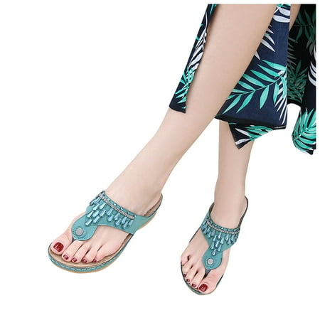 

Women s Rhinestone Sandals Slip Resistant Slope Heel Clip Toe Flip Flops