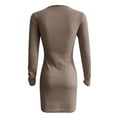 thumbnail image 6 of Women Fashion Party Dress Women Casual Solid Knit Dress Zipper V-Neck Long Sleeve Mini Slim Pullover Dress, 6 of 7