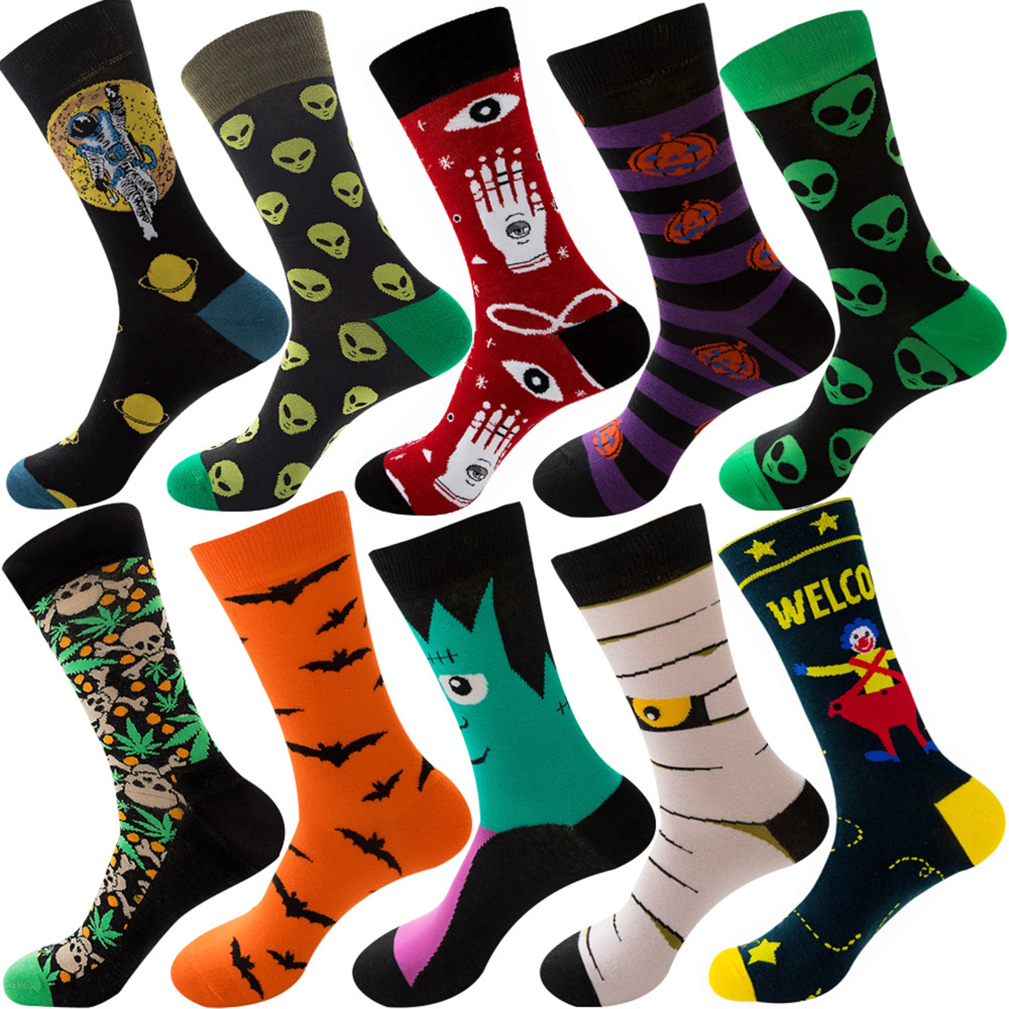 10 Pairs Halloween Christmas Men Knee-high Stockings, Cartoon Snowman ...