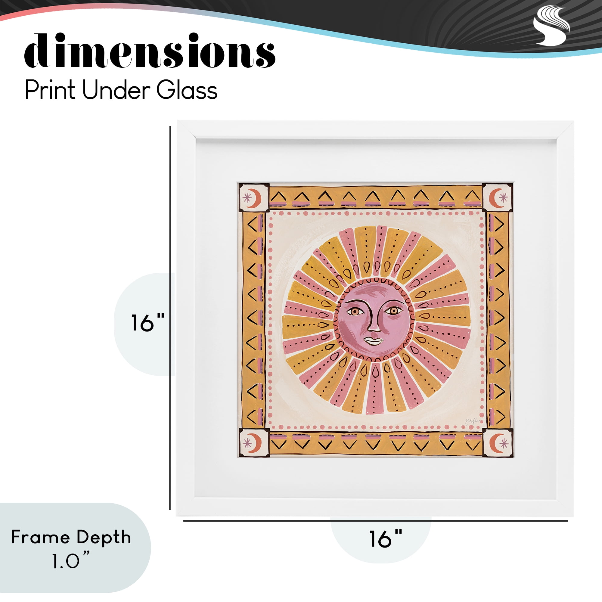 Stupell Industries Pink Sun Face with Geometric Border White Framed Print Under Glass, design by Two If By Sea Studios