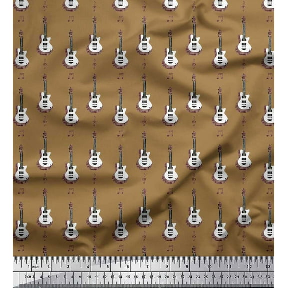 Soimoi Cotton Duck Fabric Notes & Guitar Musical Instrument Decor Fabric Printed Yard 42 Inch Wide