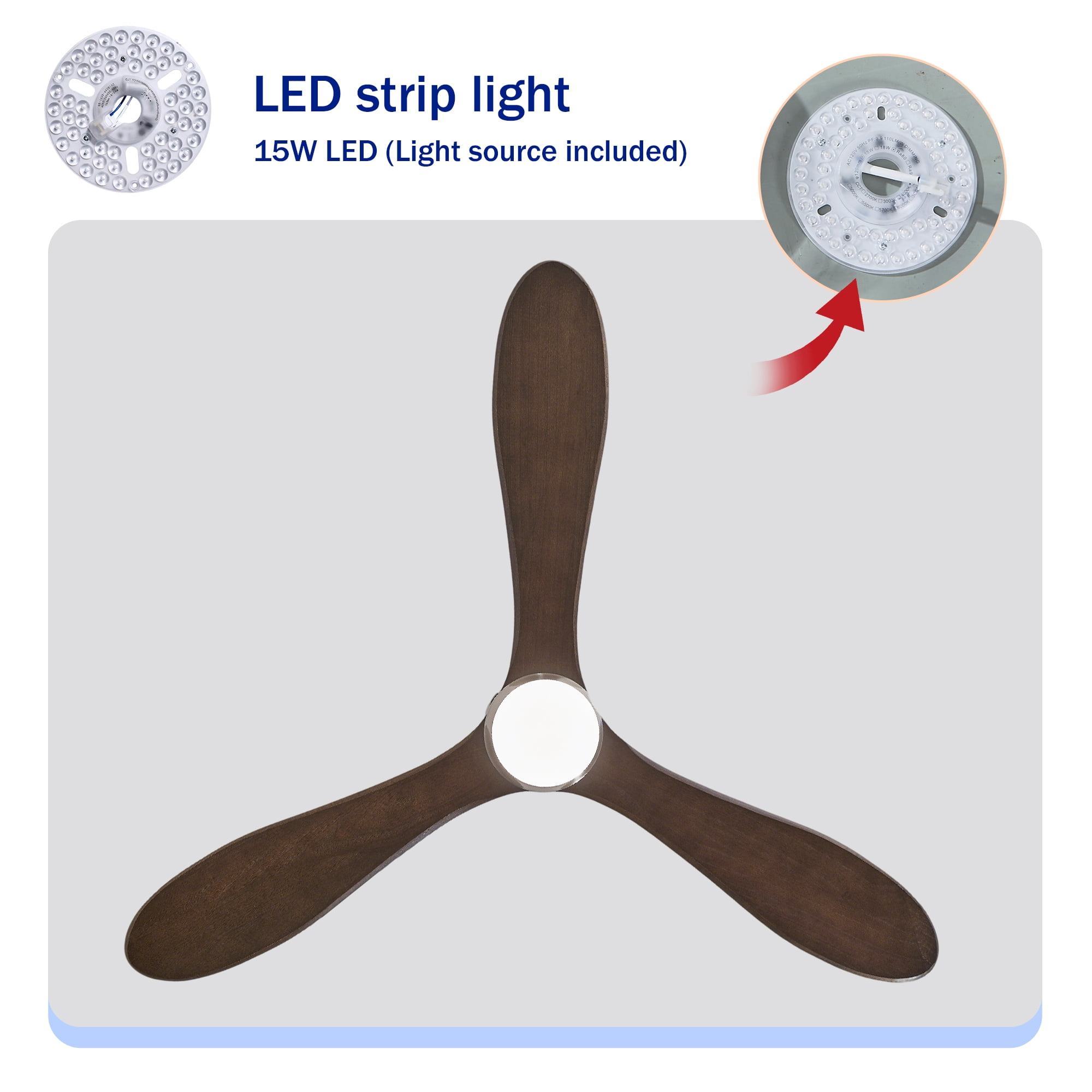 Eowynic 52-Inch Industrial Ceiling Fans with Lights, DC Motor, 6 Speed, Remote Control, 3 Blade,  Nickel