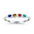 thumbnail image 4 of Four Stone Petite Dainty Round Multi Stones Ring Band 925 Sterling Silver Size 8, 4 of 5