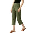 thumbnail image 4 of Pantalones de algodón y lino para mujer INSPIRE CHIC con cintura elástica, livianos, con botones, pantalones casuales verde ejército XL, 4 of 6