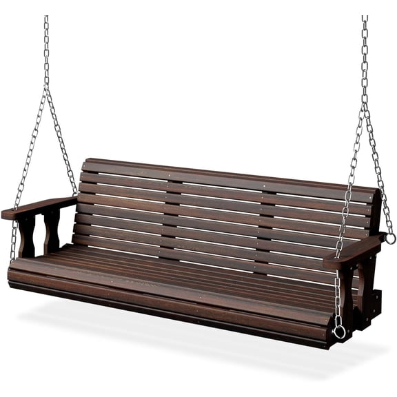 Ktaxon 5FT Carbonized Wooden Porch Swing Bench, Heavy Duty 880 LBS Capacity Hanging Swing with 5mm White Zinc Plated Galvanized Chains, Outdoor Patio Garden Wood Swing Chair for 2-3 Adults