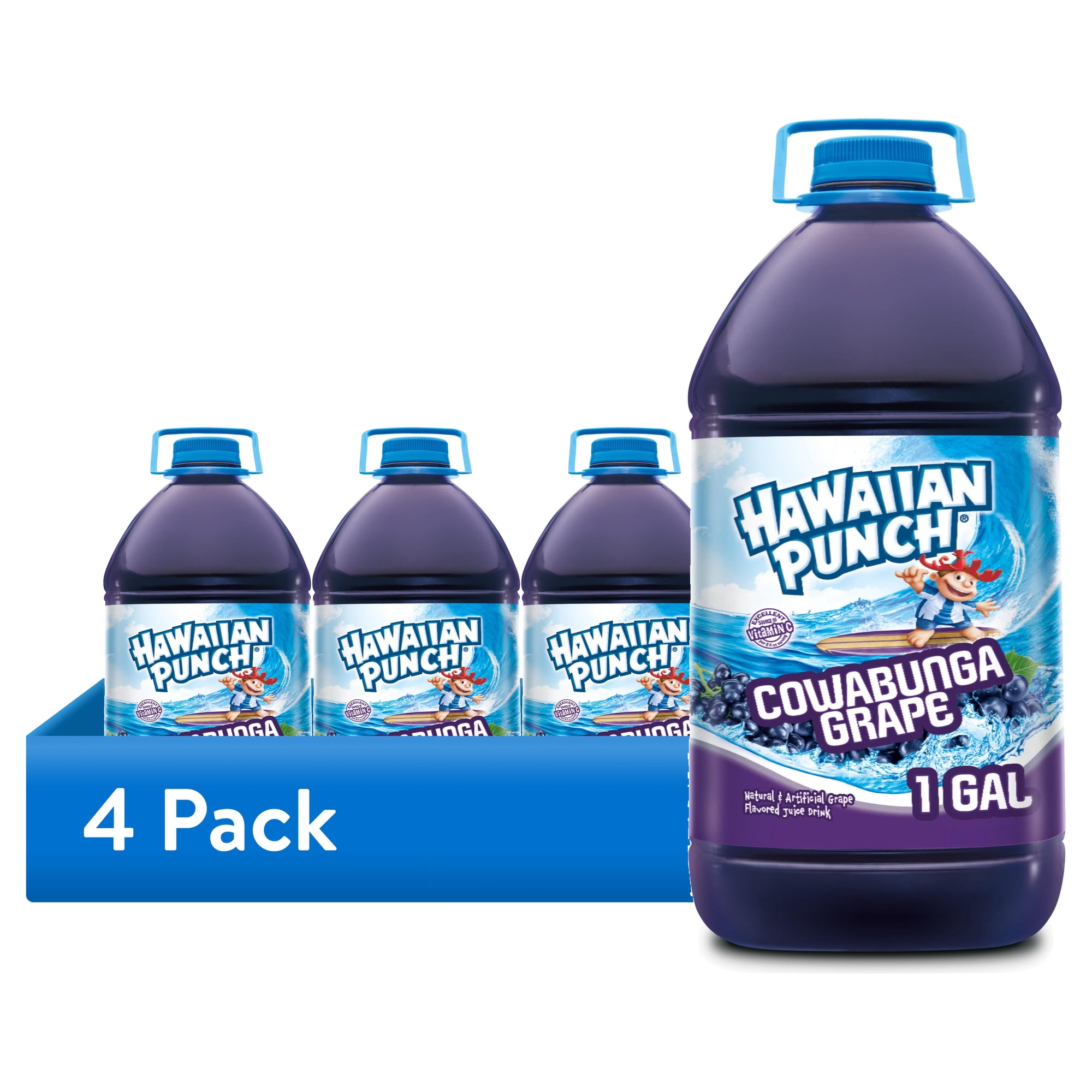 (4 pack) Hawaiian Punch Cowabunga Grape Juice Drink, 1 Gal, Bottle