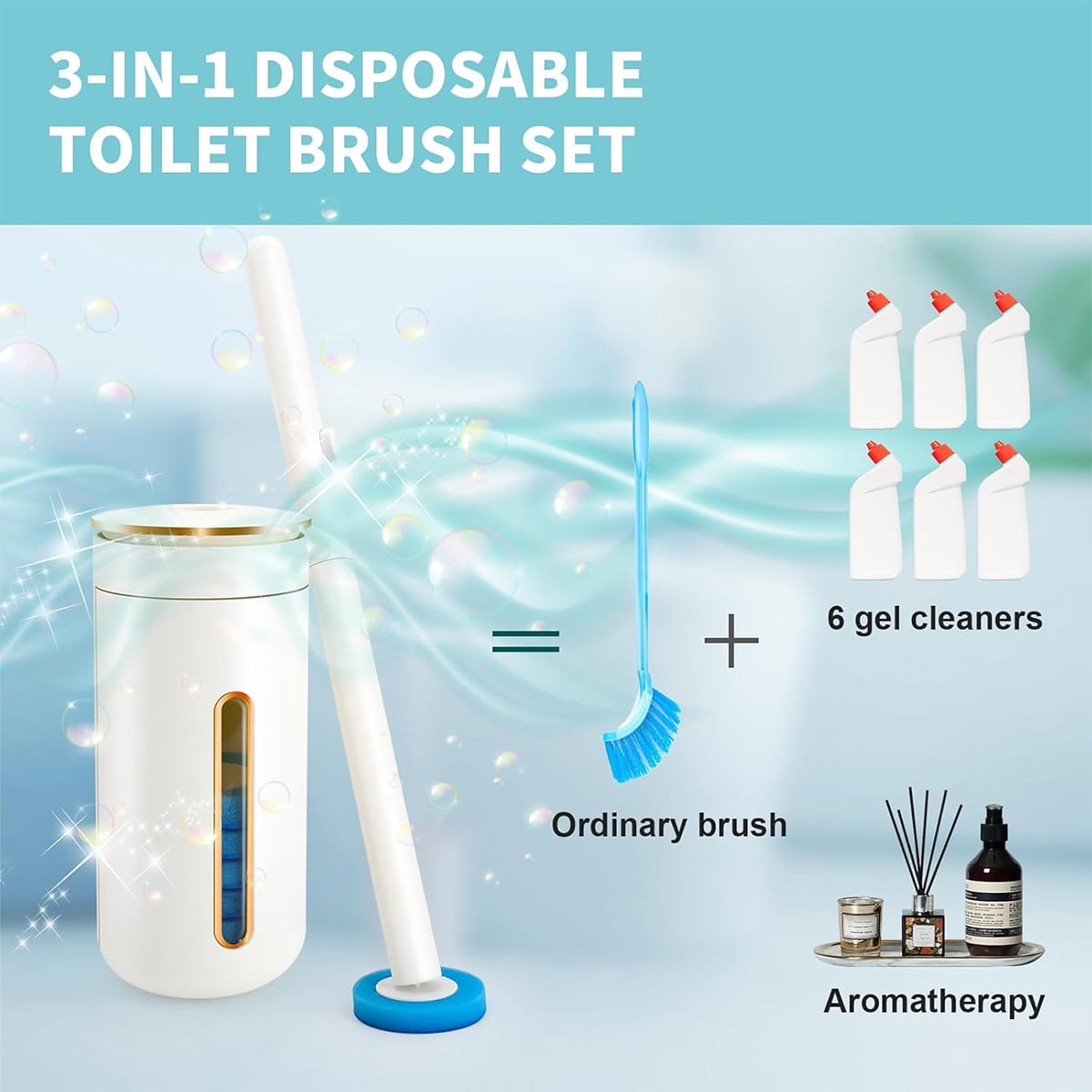 Disposable Toilet Brush, Toilet Bowl Cleaning System with Wand Refill, Clean Brush Starter Kit with Toilet Wand, Storage Caddy and Fragrant Tablet