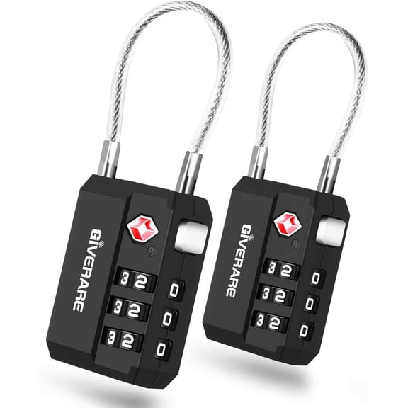2 Pack TSA Approved Travel Luggage Locks, Cable Combination Lock 3-Digit, Keyless Suitcase Padlocks, Weatherproof Padlock for Locker, Golf Bag, Gun Case, Backpack, Anti Theft, Easy Read Dials-Black
