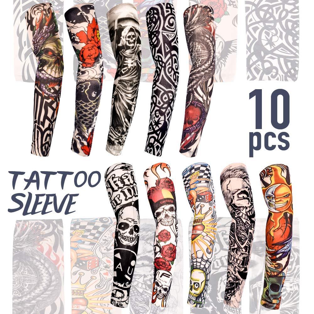 Tattoo Sleeves For Men Women 10 Pcs Arm Sleeves Fake Piercings Temporary Tattoos Cover Up Sleeves The Girl With The Dragon Tattoo Walmart Com